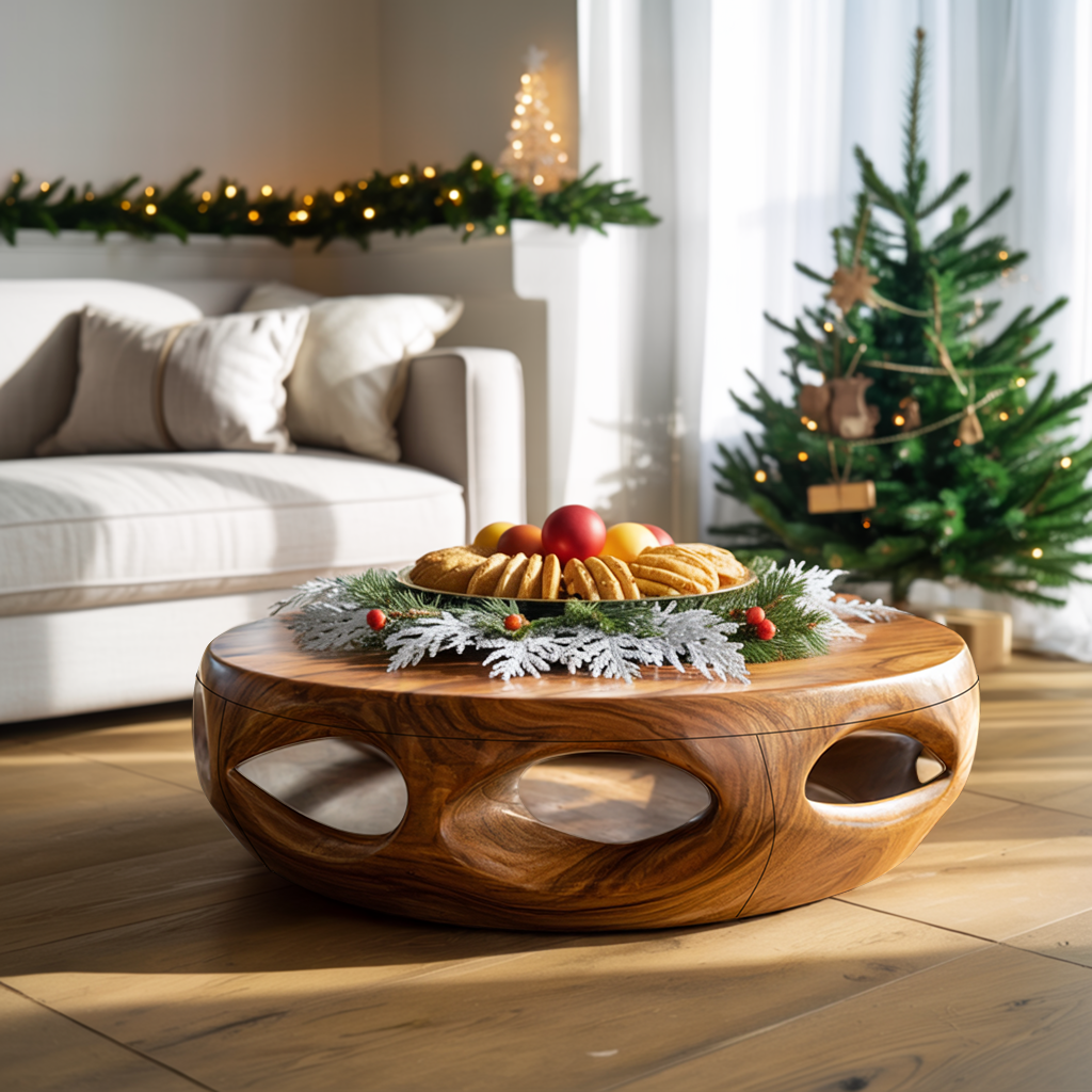 Rustic Solid Wood Low Coffee Table For Cozy Christmas Furniture