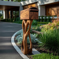 Modern Wooden Sculpture Mailbox For Patio Unique Garden Decoration
