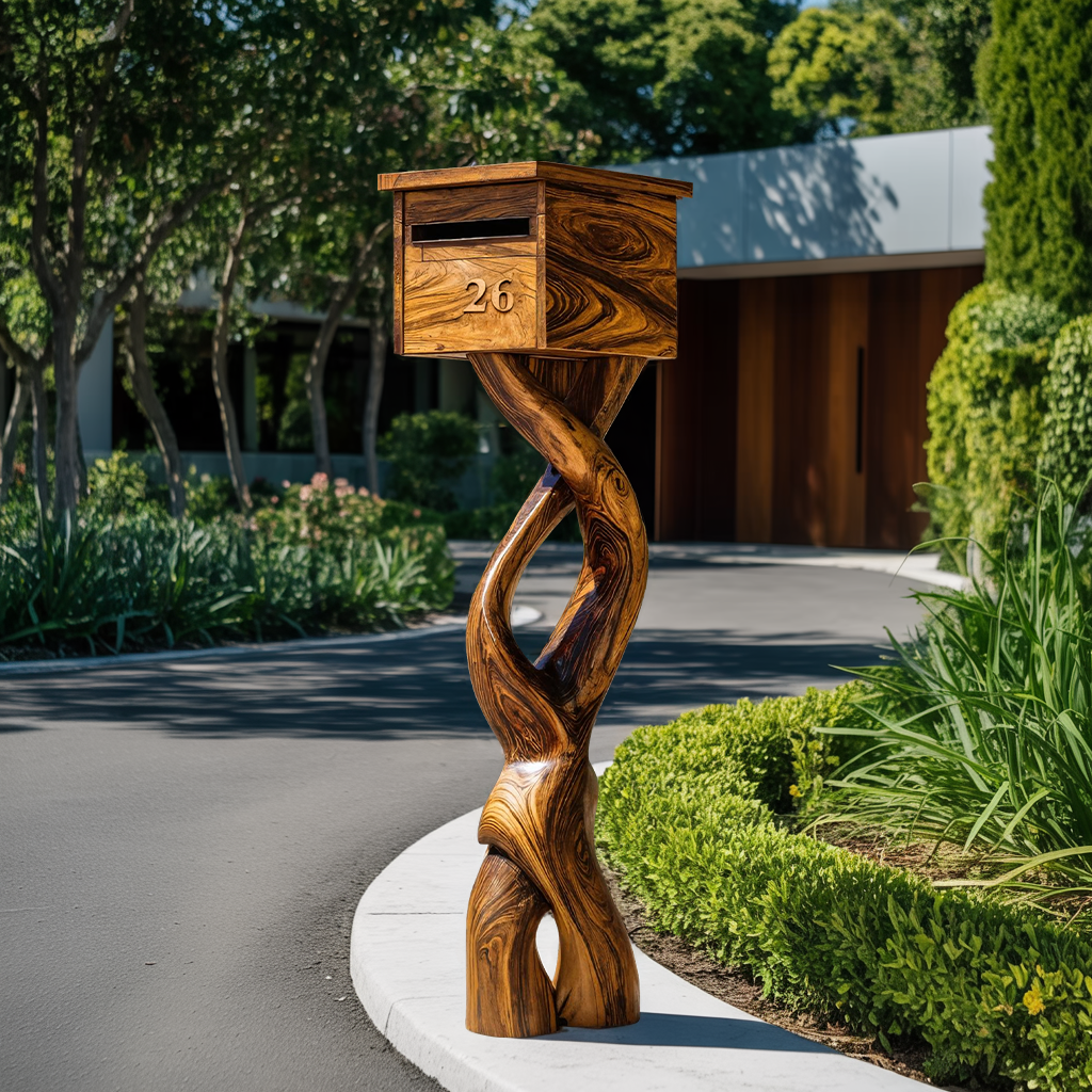 Farmhouse Solid Wood Sculpture Mailbox For Garden Furniture Decor