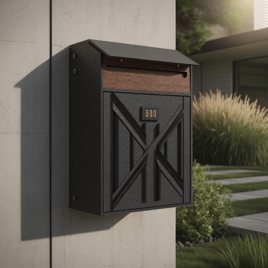 Farmhouse Wooden Sculpture Mailbox For Outdoor Rustic Furniture Style