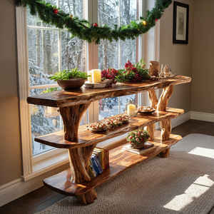 Mid Century Handcrafted Wooden Console Table For Holiday Home Decor