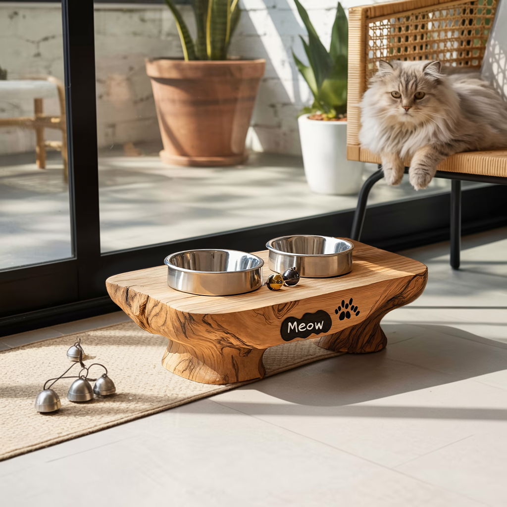 Rustic Dog Bowl Stand For Feeding In Kitchen Area