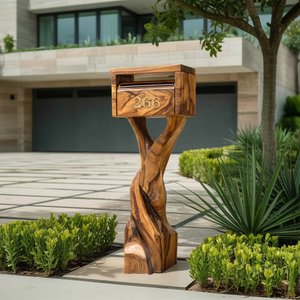 Farmhouse Wooden Sculpture Mailbox For Patio Rustic Garden Design