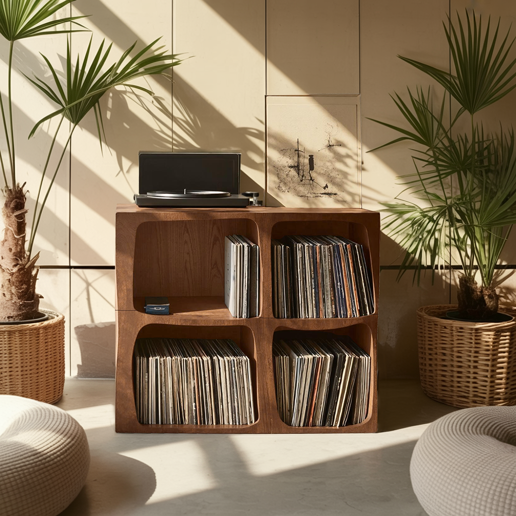 Mid Century Live Edge Record Stand Modern Living Room