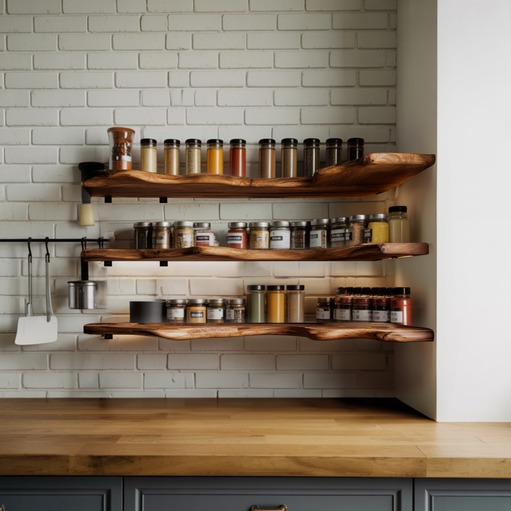 Farmhouse Wooden Spice Rack Shelf For Kitchen Decor
