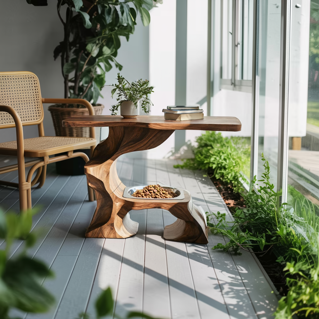 Farmhouse Style Wooden Dog Bowl For Pet Feeding
