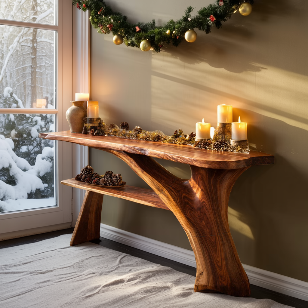 Rustic Live Edge Console Table For Christmas Furniture Entryway