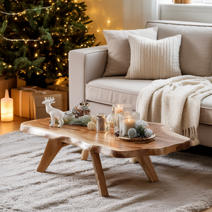 Rustic Live Edge Coffee Table Solid Wood For Christmas Furniture