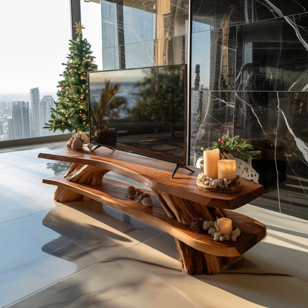 Farmhouse Solid Wood TV Console For Cozy Christmas Design