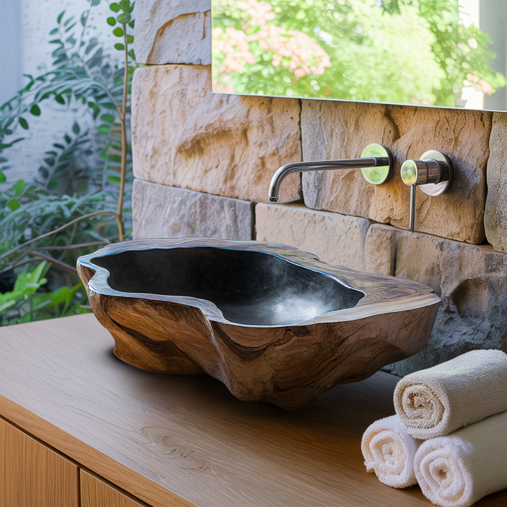 Handcrafted Mid Century Wood Wash Basin For Bathroom