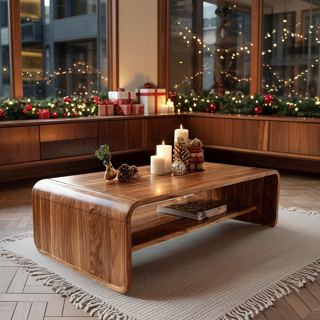 Mid Century Handcrafted Wooden Coffee Table For Christmas Entryway