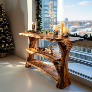 Modern Wooden Live Edge Console Table For Bedroom Decor Christmas Style