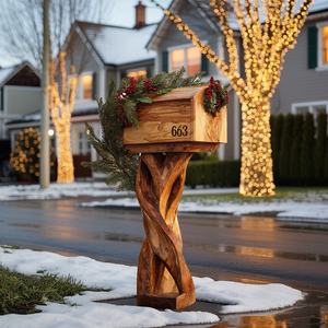 Farmhouse Solid Wood Sculpture Mailbox For Outdoor Patio Furniture