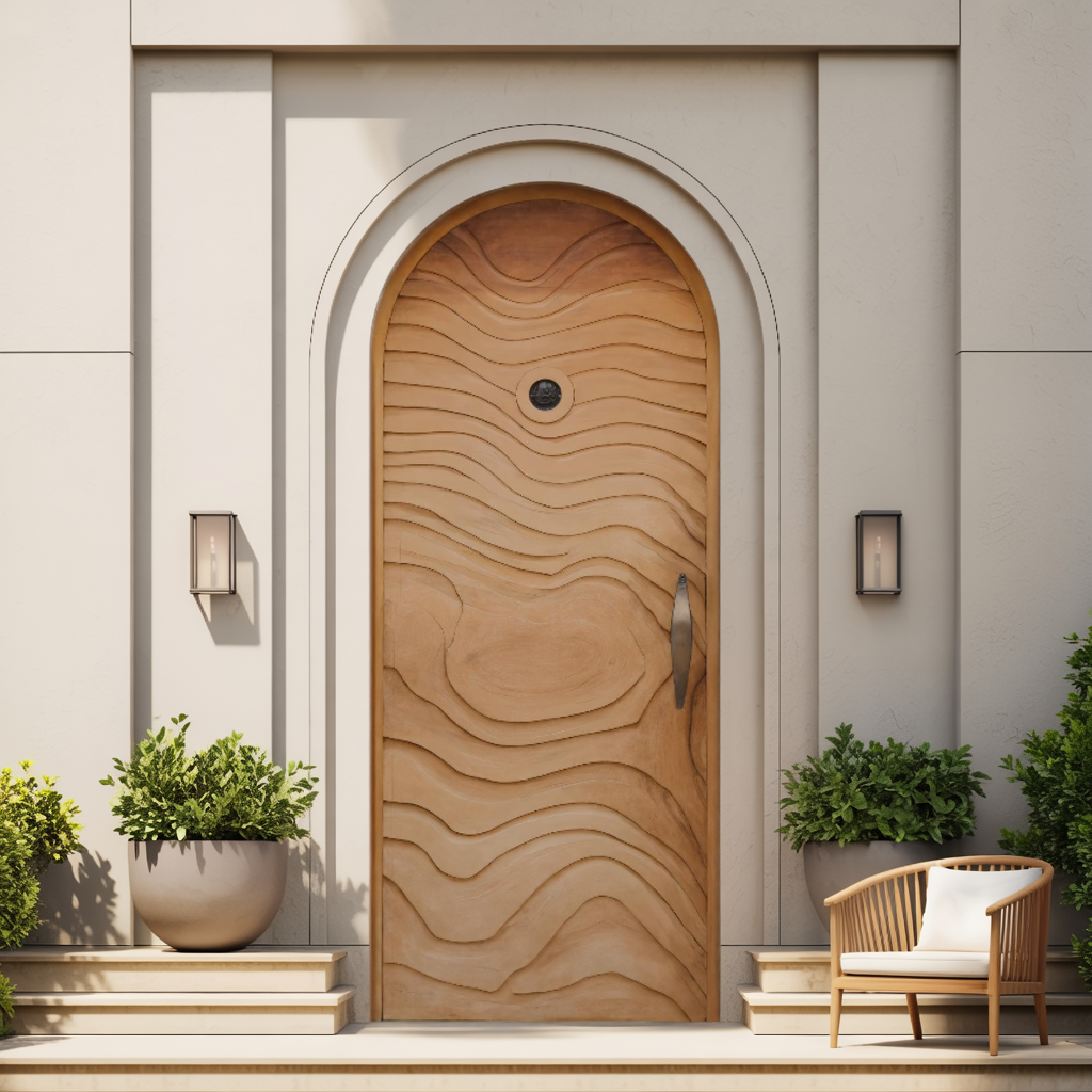 Modern Arched Front Door With Wave Pattern For Villa Or Architecture