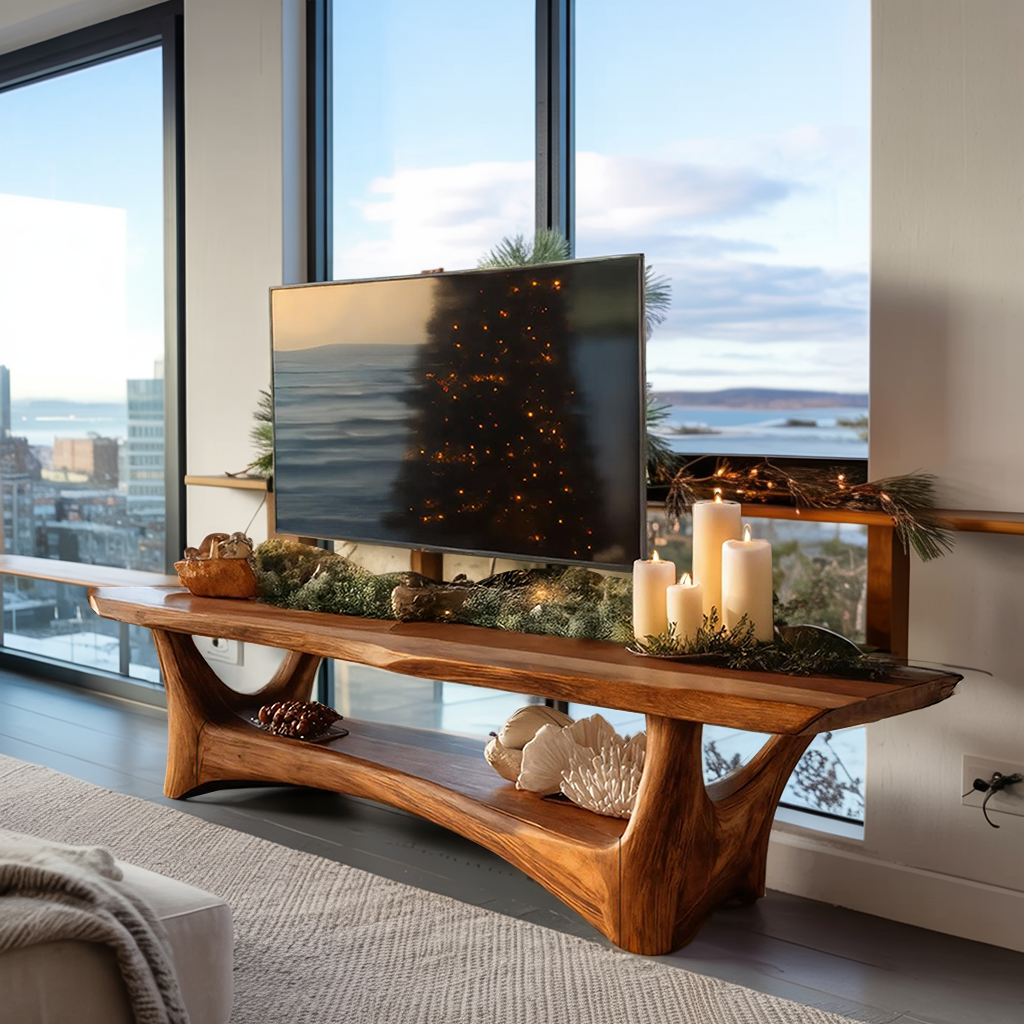 Farmhouse Solid Wood TV Console For Holiday Living Room Style