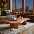 Mid Century Wooden Live Edge Coffee Table For Holiday Entryway Use