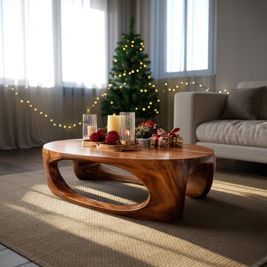 Farmhouse Solid Wood Low Coffee Table For Cozy Holiday Furniture