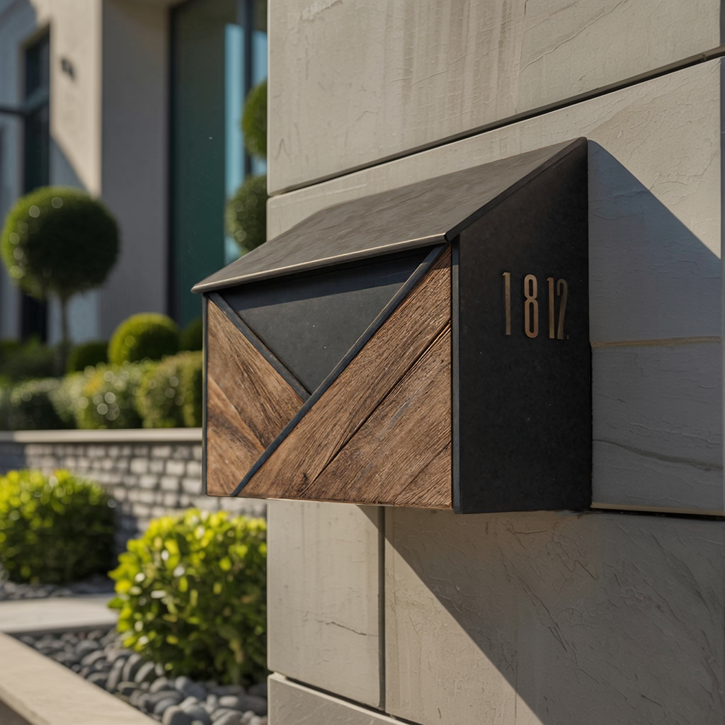 Modern Wooden Sculpture Mailbox For Outdoor Furniture Yard Accent