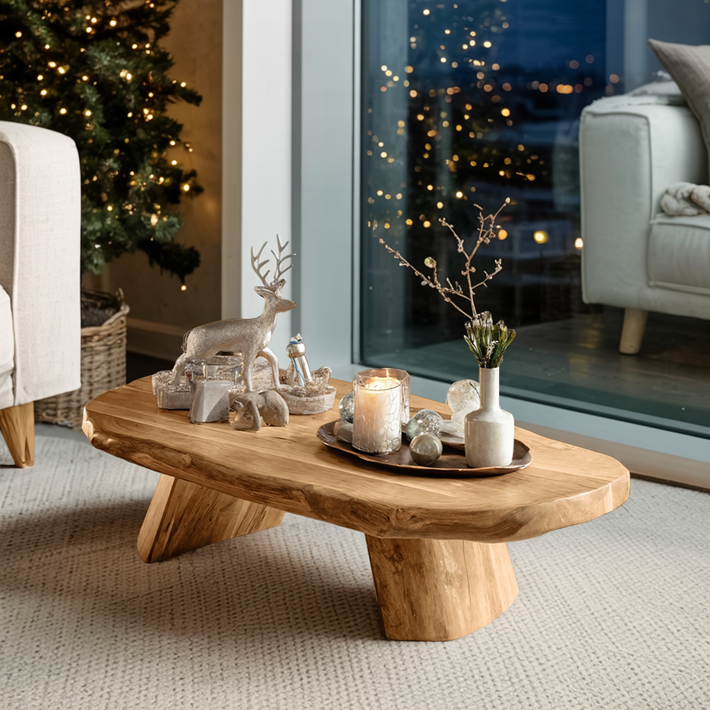 Modern Farmhouse Solid Wood Coffee Table For Holiday Entryway