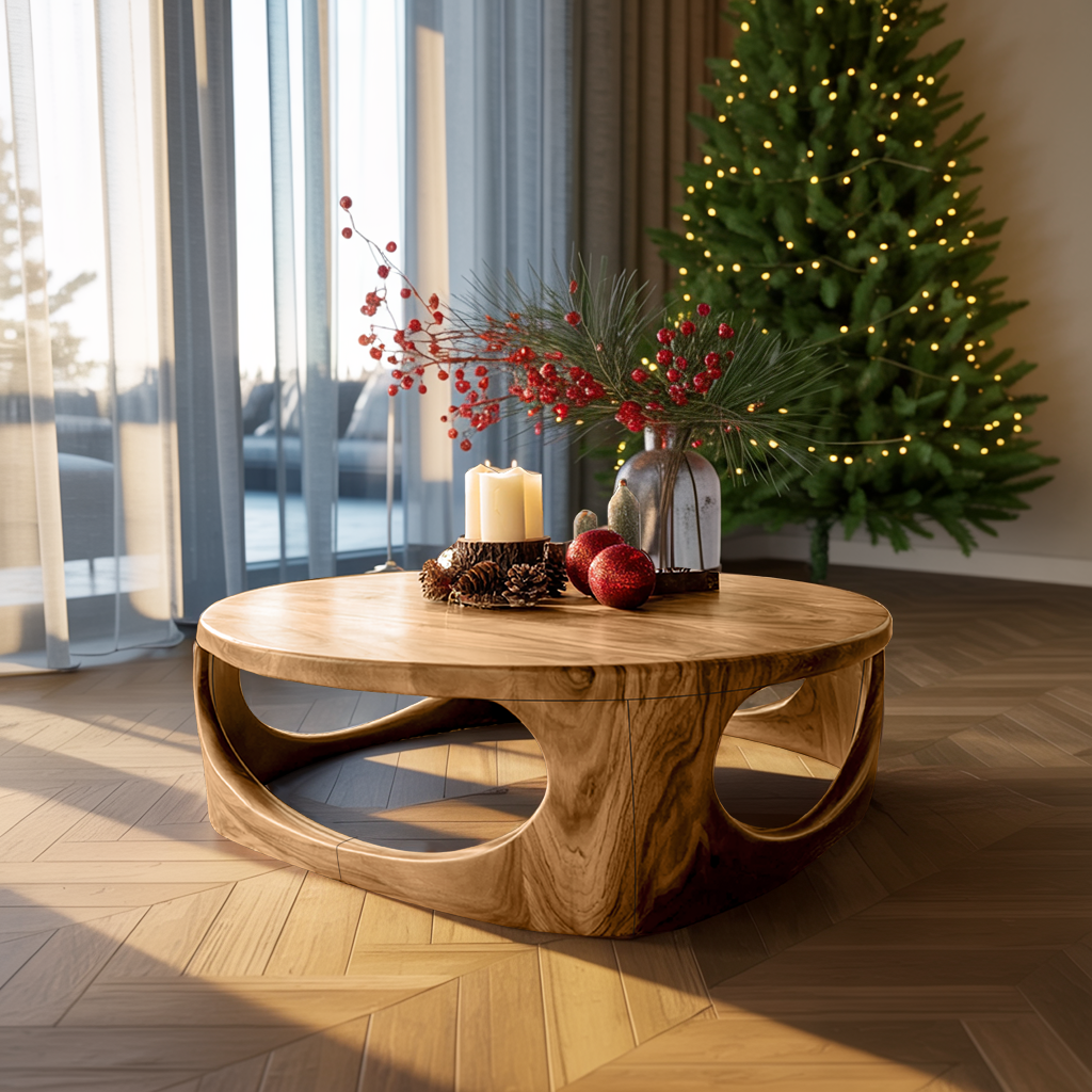 Handcrafted Wooden Coffee Table For Living Room Christmas Setup