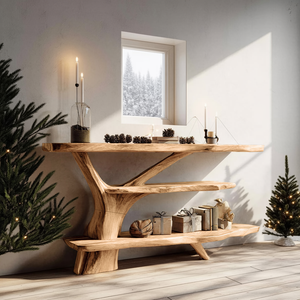 Farmhouse Wooden Live Edge Console Table For Xmas Entryway Seasonal Accent