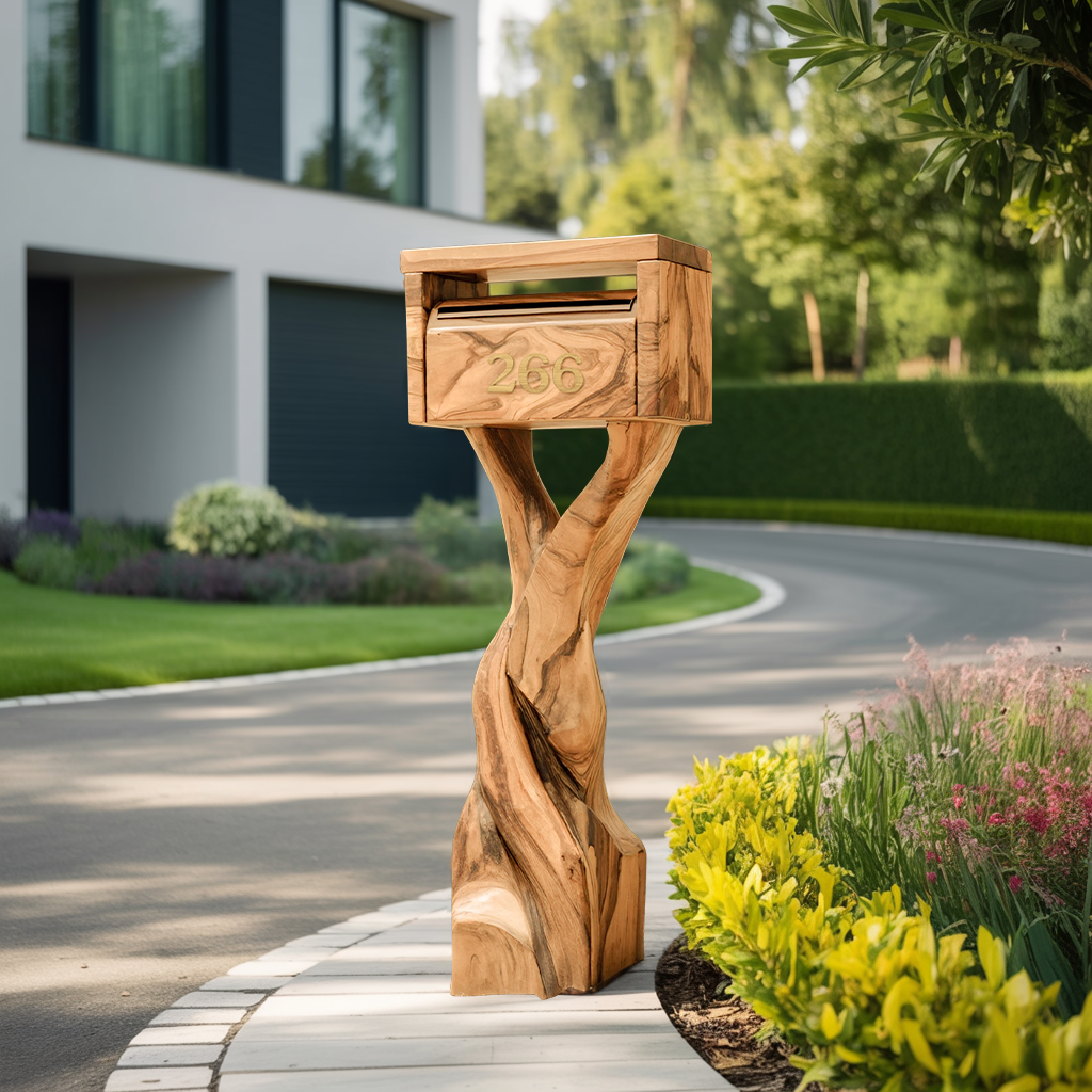 Farmhouse Wooden Sculpture Mailbox For Patio Rustic Garden Design