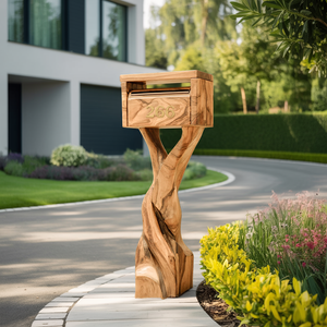 Farmhouse Wooden Sculpture Mailbox For Patio Rustic Garden Design