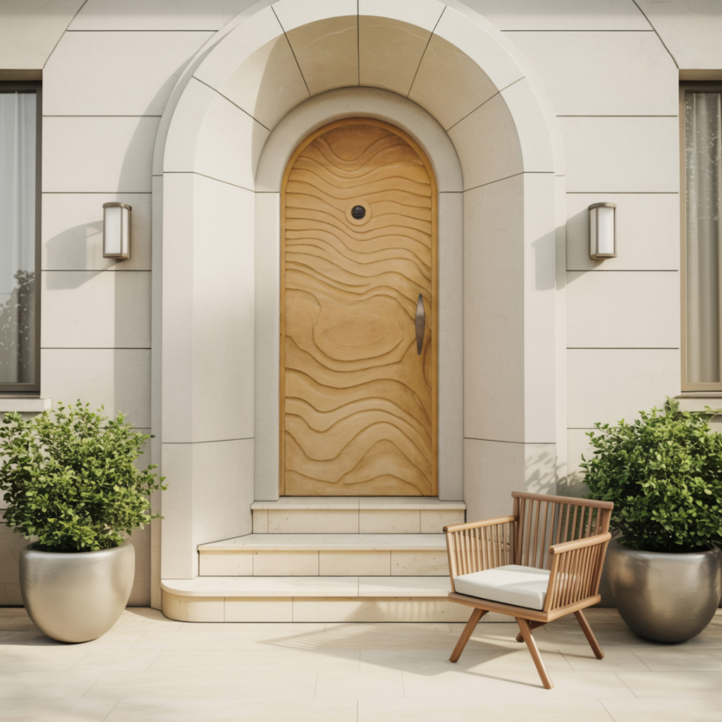 Modern Arched Front Door With Wave Pattern For Villa Or Architecture