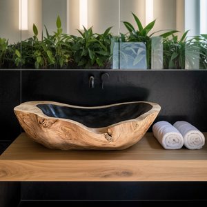 Handcrafted Wooden Vessel Sink For Bathroom Art Decor
