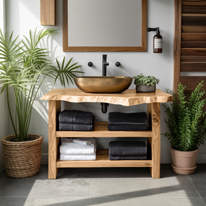 Farmhouse Wooden Vanity For Bathroom Furniture Setup
