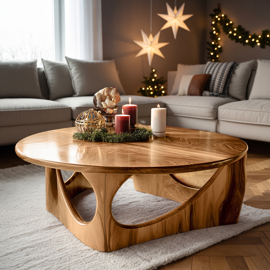 Rustic Solid Wood Low Coffee Table For Christmas Living Room Decor
