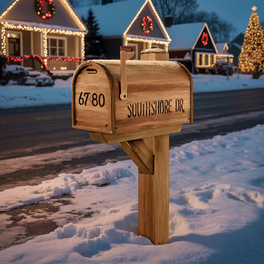 Modern Wooden Sculpture Mailbox For Outdoor Patio Rustic Design