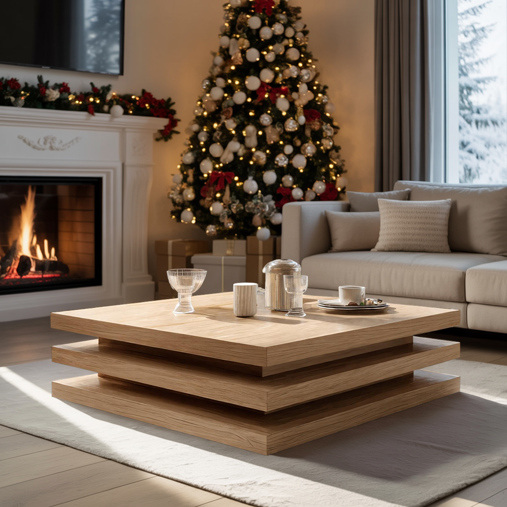 Modern Wooden Live Edge Coffee Table For Holiday Living Room