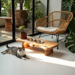 Wooden Dog Bowl Holder Rustic Style For Kitchen Decor