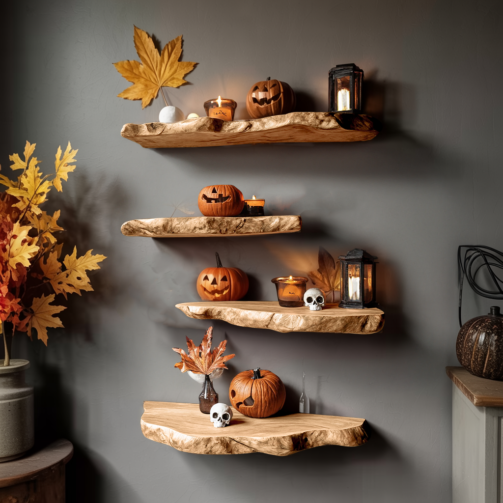 Handcrafted Live Edge Floating Shelf For Bedroom Unique Halloween Accent