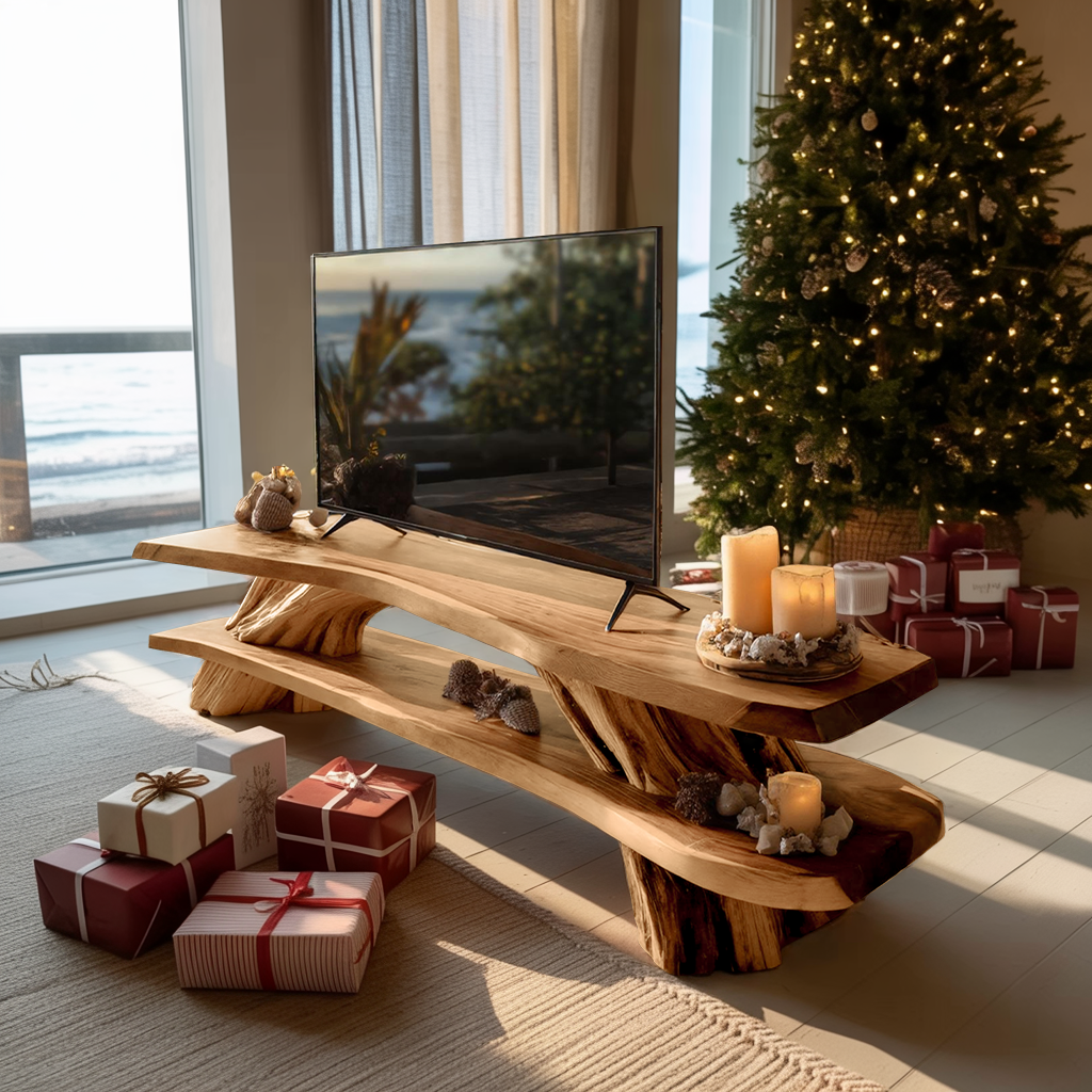 Farmhouse Solid Wood TV Console For Cozy Christmas Design