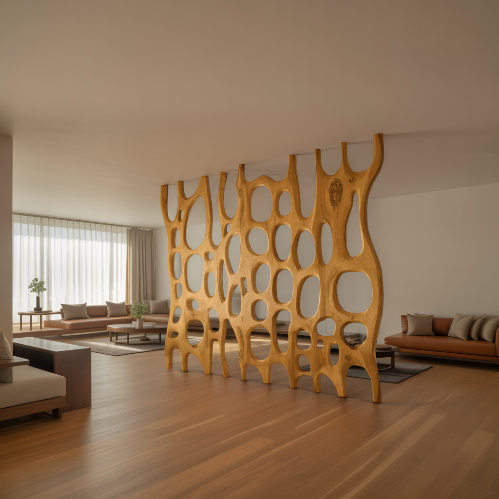 Artistic Sculptural Wood Room Divider For Living Room And Office