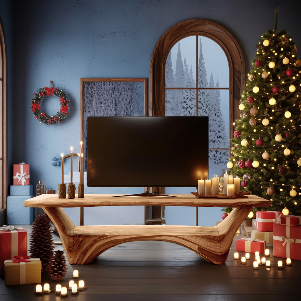 Modern Wooden Live Edge TV Console For Holiday Decor Ideas