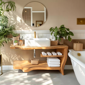 Rustic Wooden Vanity Space For Bathroom Use