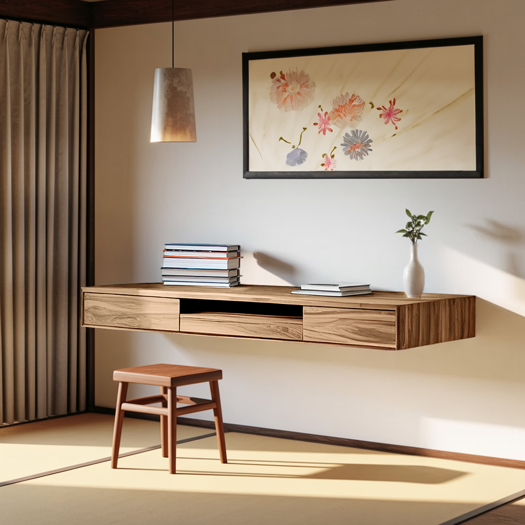 Floating Desk With Hidden Drawers For Home Office