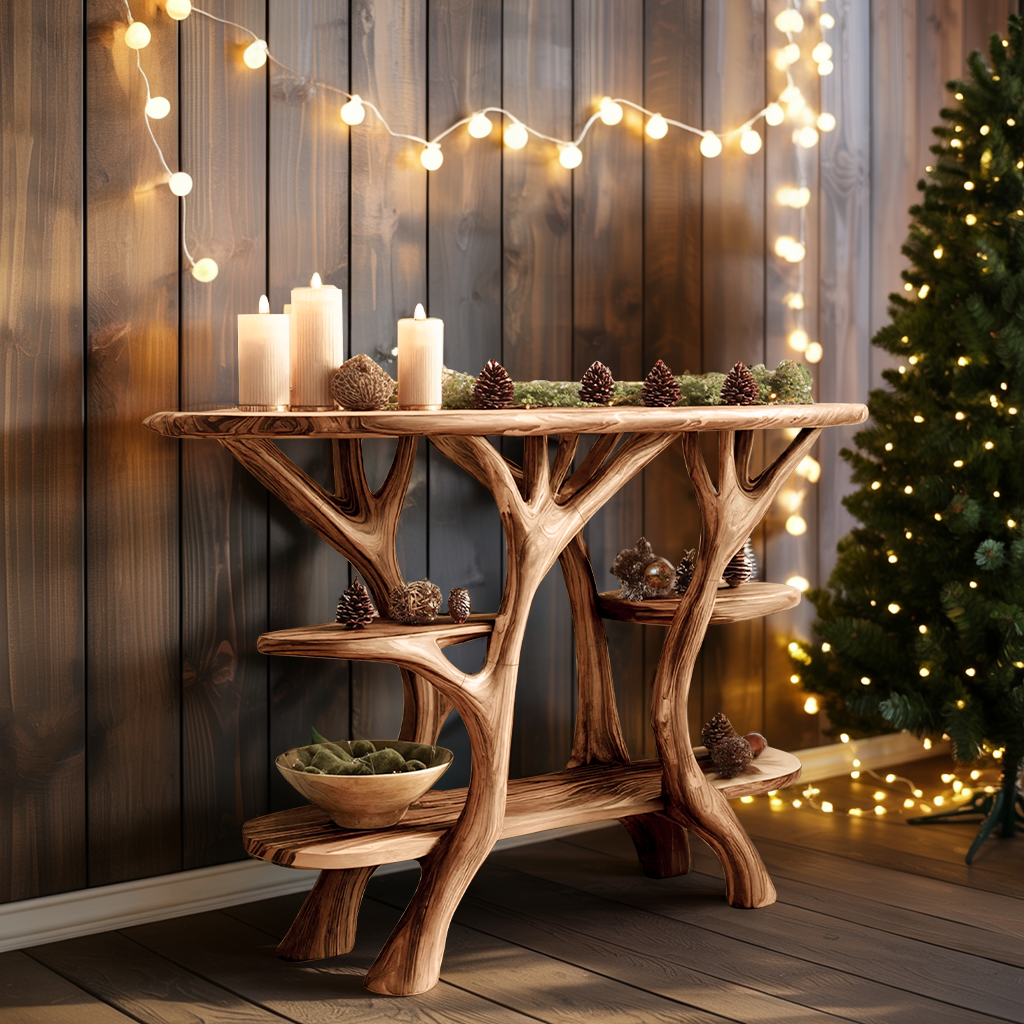 Rustic Solid Wood Console Table For Holiday Living Room Decor