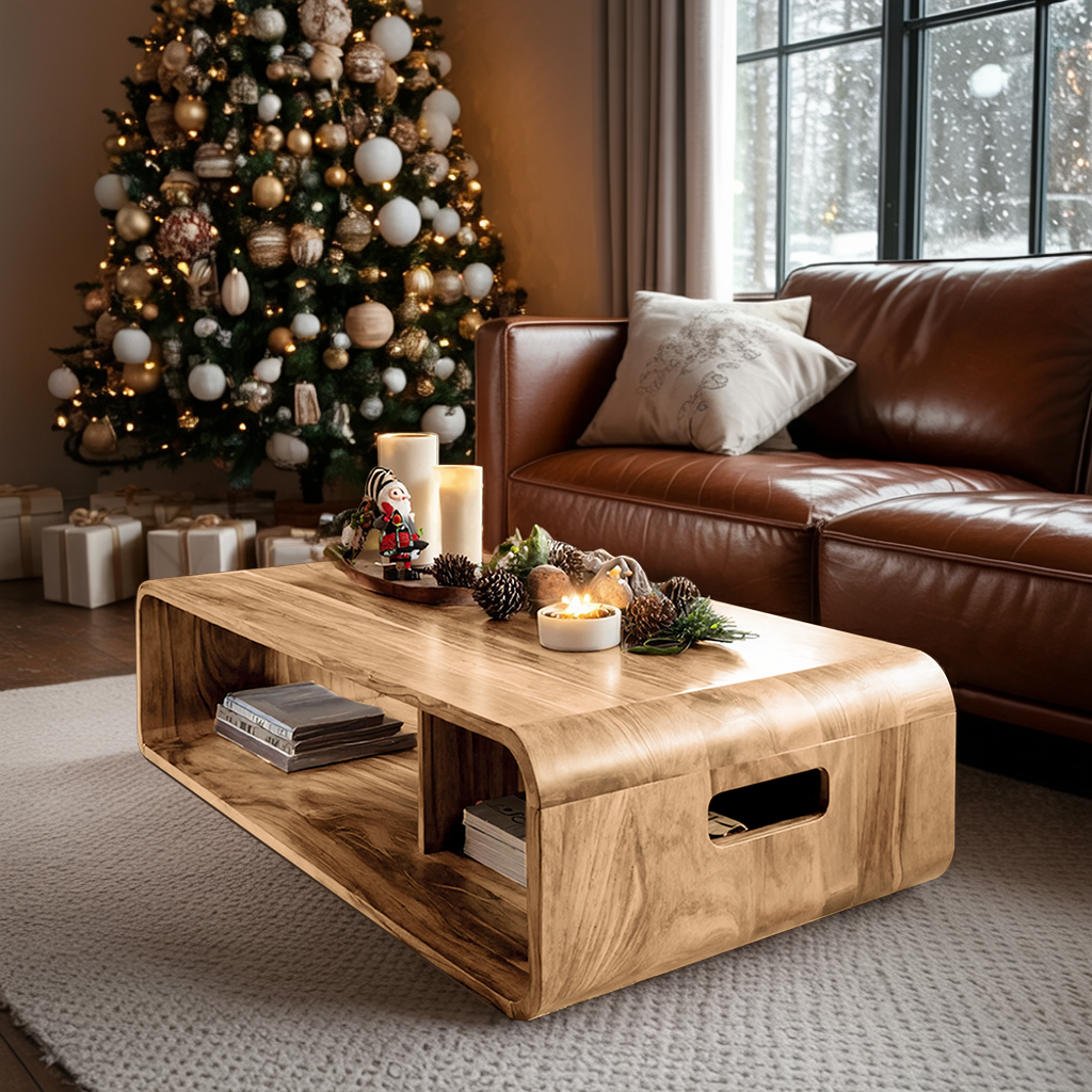 Farmhouse Live Edge Coffee Table For Holiday Entryway Design