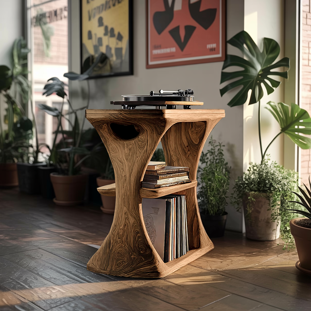 Mid Century Wood Vinyl Cabinet For Livingroom Decor