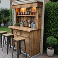Rustic Wall Mounted Outdoor Bar With Shelves And Lights For Garden Or Patio
