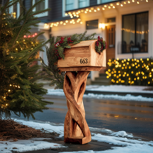 Farmhouse Solid Wood Sculpture Mailbox For Outdoor Patio Furniture