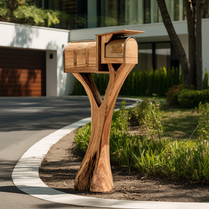 Farmhouse Wooden Sculpture Mailbox For Garden Yard Rustic Accent