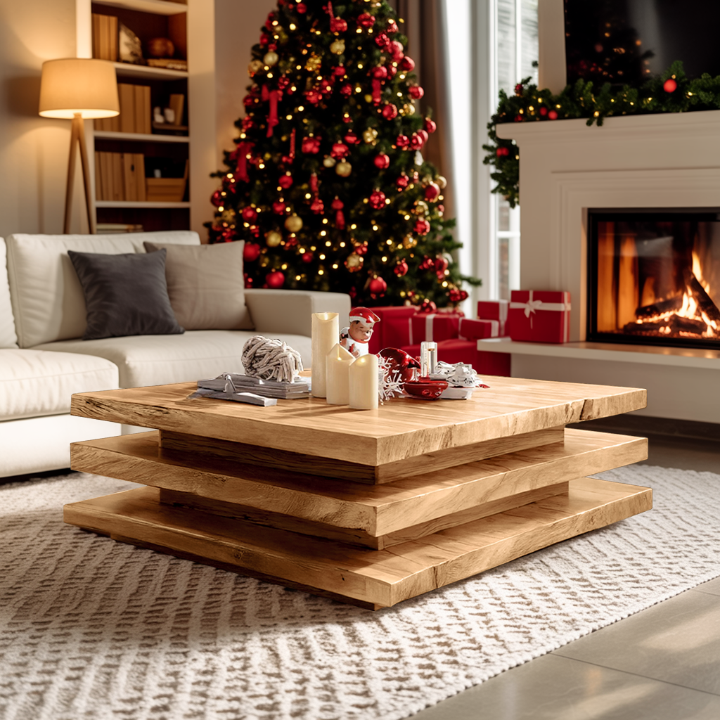 Rustic Wooden Live Edge Coffee Table For Christmas Living Room