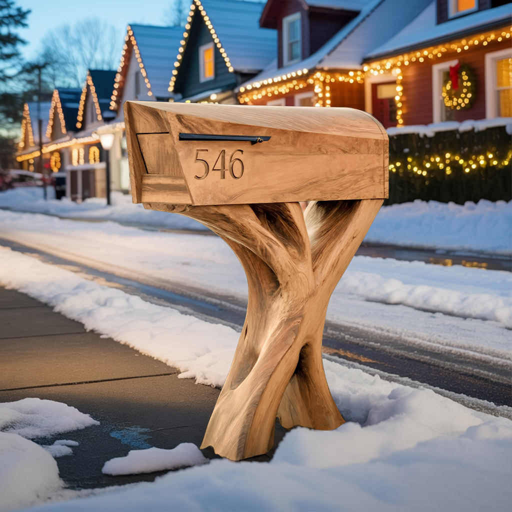 Modern Solid Wood Sculpture Mailbox For Patio Garden Yard Decor