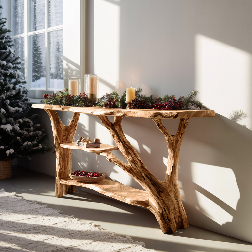 Rustic Modern Solid Wood Console Table For Christmas Living Room Style