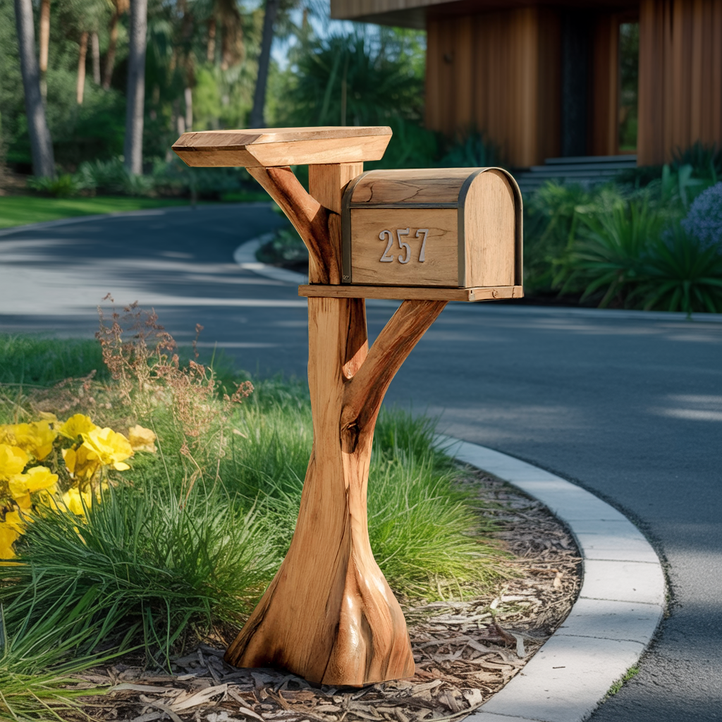 Modern Wooden Sculpture Mailbox For Garden Patio Furniture Design